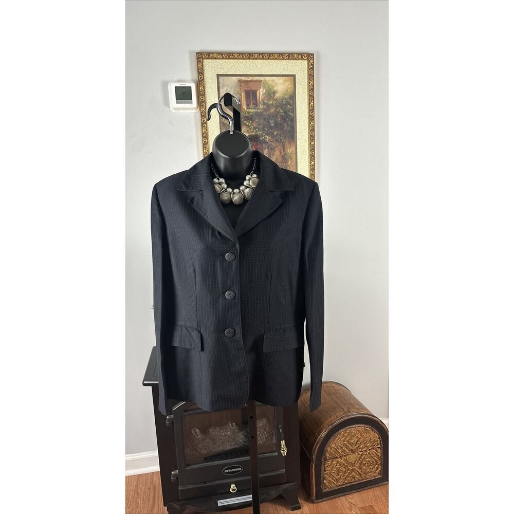 Le Suit Women's Blazer Jacket Black Striped Size 10 Suit Separate Long Sleeve